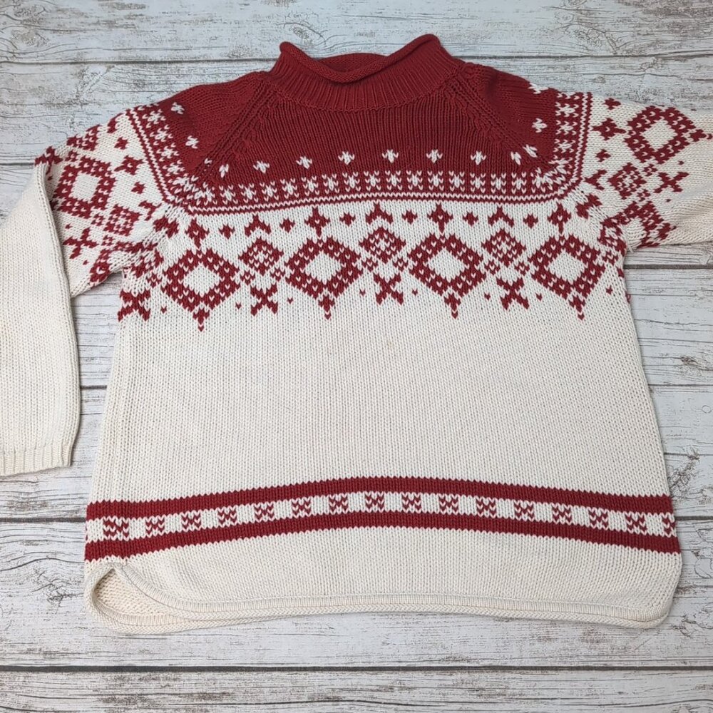 Vintage Eddie Bauer Fair Isle Knit Mockneck Sweater Women Petite Medium
